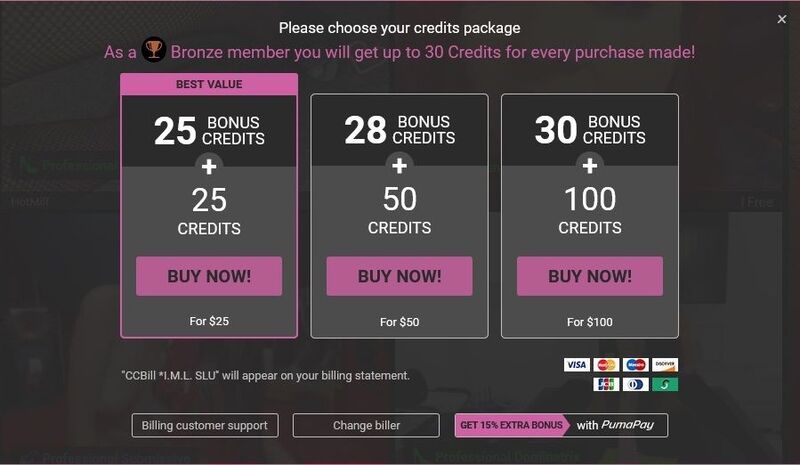 Credit bundles available for purchase on FetishGalaxy