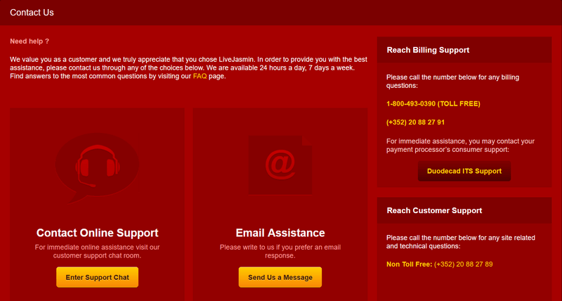 A comprehensive and useful Customer Support at LiveJasmin.com