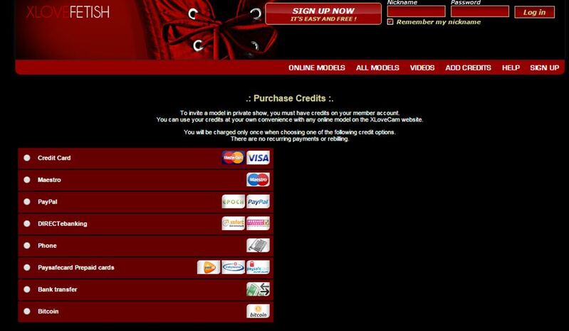 A selection of payment options on XLoveFetish.com
