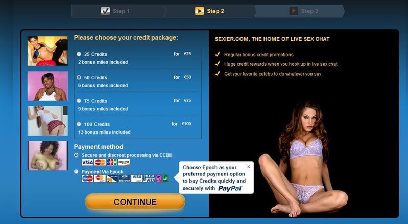 Choose a credit package on Sexier.com